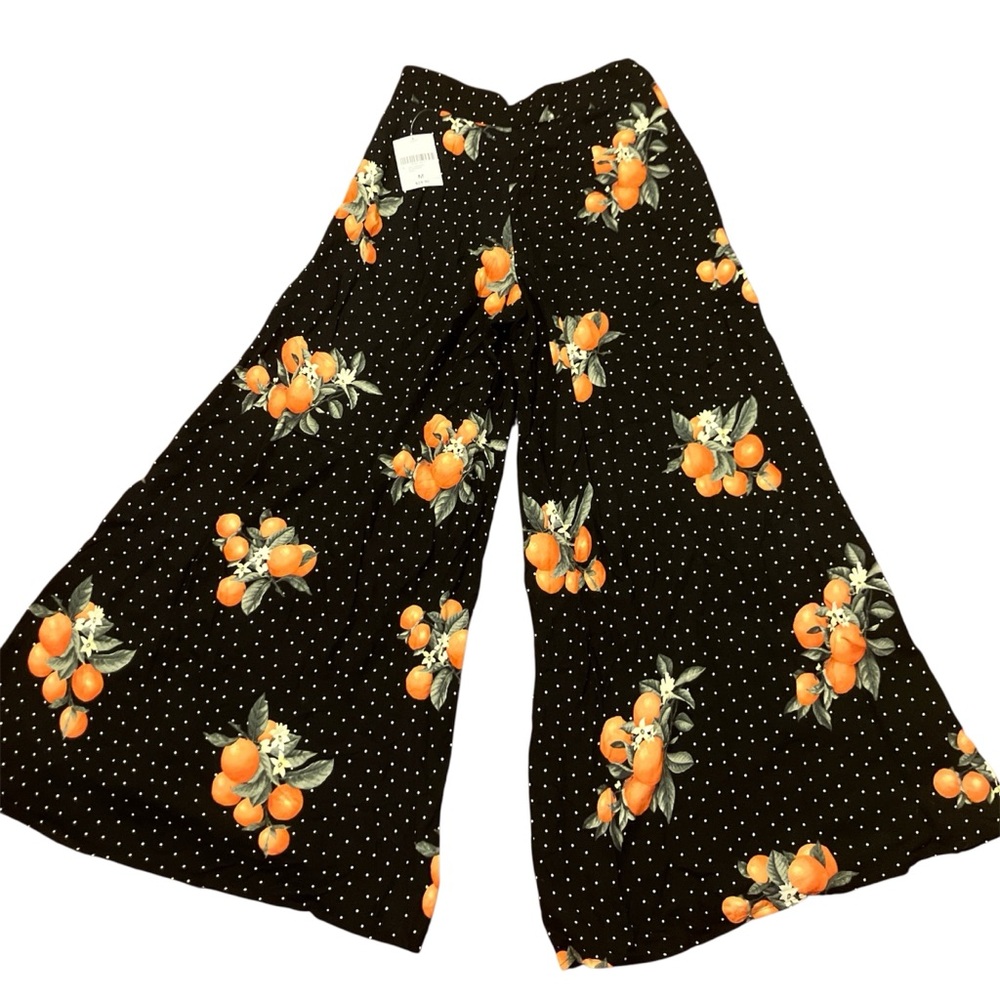 Forever 21 Black Pants with Orange and White Floral Design